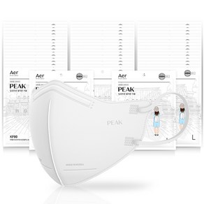 아에르 피크라이트 보건용 마스크 KF80 대형, 화이트, 1개, 50개입
