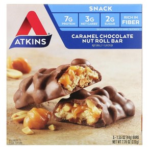 Atkins 앳킨스 스낵 바 초콜릿 카라멜 너트 헬스 에너지 보충제 단백질 식단 5개 세트, 44g