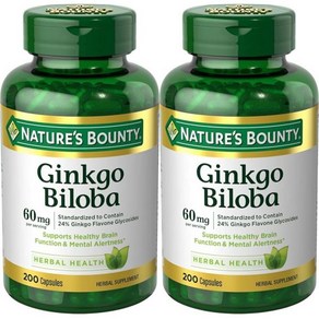 네이쳐스바운티 Natue's Bounty Ginkgo Biloba 60 Mg 200 Capsules 17243 Pack of 2, 2개, 60정