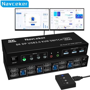 Navceke 듀얼 모니터 DP KVM 스위치 4K 120Hz 4x2 USB 3.0 HDMI KVM 스위치 4 인 2 아웃 8K 60Hz 혼합 디스플레이 2 모니터 4 컴, ZY-SK808, 1개