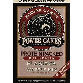 Kodiak Cakes 파워 케이크: 플랩잭 및 와플 믹스 홀그레인 버터밀크 680.4g(24온스) (3팩), 3개, 2.04kg