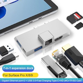 7-in-1 허브 멀티 스플리터 어댑터 C타입 HDMI 호환 USB3.0 RJ45 SD 확장기 Suface Po 8 9 X PC 액세, 한개옵션0, 1개