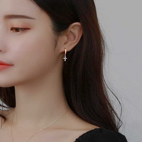 비쥬(bijoux) 14k 큐빅 링 십자가 귀걸이 크로스 펜던트 이어링