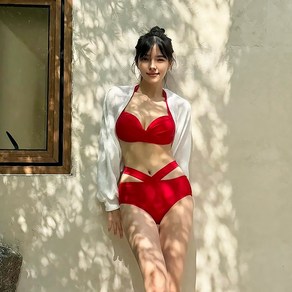브이 스트랩 셔링 비키니 레드 ~L, 레드 M(브라75~80 팬티85~90)
