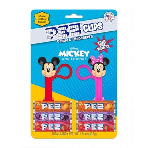 Mickey & Friends PEZ Clips (키체인 클립에 미니 디스펜서 2개 + 캔디 리필 6개)