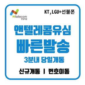 앤텔레콤 정품 선불유심 선불폰(kt lg) 공식 주말개통가능 자급제사용가능 당일개통 빠른개통, KT망유심, 1개