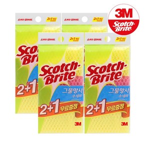 3M 스카치브라이트 그물망사 수세미 2+1 + 주방고리1p, 4개, 3개입