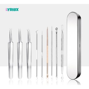 LYRHIX 여드름 바늘 여드름바늘 피지 제거기 여드름 압출 바늘 여드름 압출기, 금속, (9 종 한 벌), 1세트