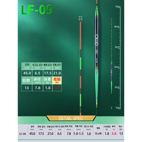 LF 초영웅 내림 소꼬즈리 발사목 바닥 중층 올림 낚시 주간찌 민물찌 가는 찌 긴 몸통 짧은 다리, 1개, LF-09