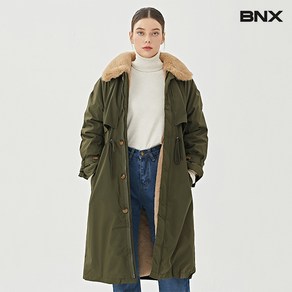 BNX 카라넥 퍼 플리스 배색 야상 롱 점퍼 BV4JP013L0 137554 {할인마감임박!!!}, F, 베이지, 베이지, F