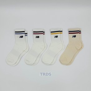[NB] 뉴발란스 여성 스포츠 양말 크루삭스 중목 4족 1세트, 24cm(23~25cm), 혼합, 4개