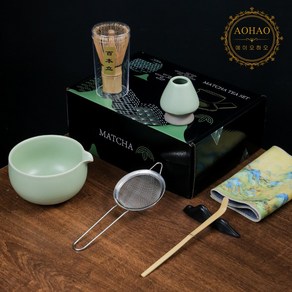 AOHAO 말차 도구 1/4/7 PCS 세트 MATCH WHISK 차선 차선립 다완, 연두색7PCS, 2세트