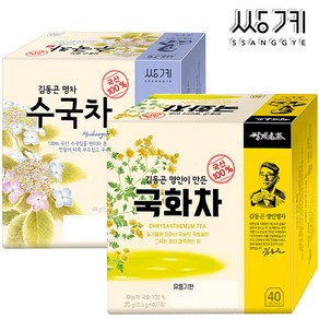 쌍계명차 김동곤명인차 40T 2종 혼합 80T 세트(국화차+수국차) /모음/꽃차/꽃잎차/환절기/침출차/티백, 1개, 40개입