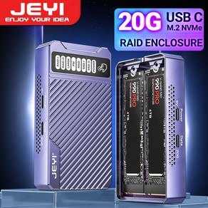 JEYI 듀얼 Nvme 인클로저 2-Bay 하드웨어 RAID 인클로저 20Gbps 전송 속도 SSD 케이스 RAID0/RAID1/Lage/JBOD 지원, 586R