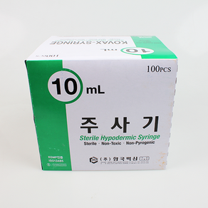 한국백신 일회용주사기 10ml 무침 바늘없는 주사기, 100개