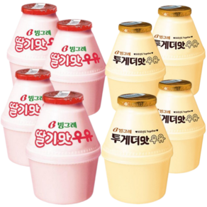 (냉장)빙그레 딸기우유 2종 혼합세트 (딸기맛우유 and 투게더맛우유), 4세트, 480ml