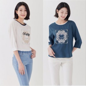 [지센] 여성 패치워크 프린트 라운드 7부블라우스티 (색상2종) LFTSP307