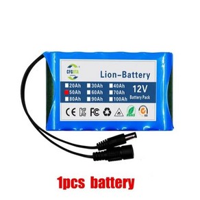 18650 3S2P 정품 리튬 이온 배터리 DC 12.6V 50Ah 충전식 CCTV 카메라 모니터 교체 배터리 + 충전 12V 50000mah, 1Battey, 01 1Battey, 1개