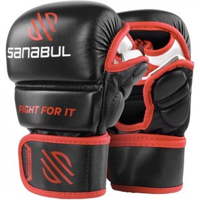 Sanabul 사나불 에센셜 7온스 MMA 글러브 남녀 무술 스파링 트레이닝 하이브리드 킥복싱, Black/Red, Lage/X-Lage