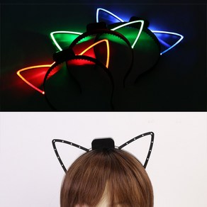 아이케이 led 고양이 헤어밴드 머리띠 불빛 놀이공원 할로윈 파티, led 고양이 헤어밴드(그린)