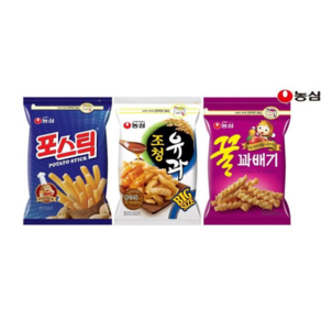 농심 대용량 지퍼 과자 포스틱 270g + 조청유과 300g + 꿀꽈배기 285g, 1세트, 855g