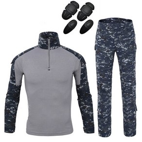 Tactical Camouflage Militay Unifom Clothes Suit Men US Amy Combat Shit + Cago Pants Knee Pads, 13 Digital Blue_01 S