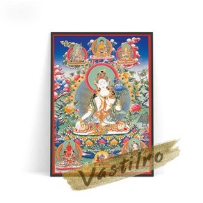 부처님 그림 신당 티베트 Thangka Religiou 벽화 아트 인쇄 포스터 보살 초상화 레트로 캔버스 회화 불교 신념 벽 장식, [01] 13x18cm No Fame, [06] 06, 1개