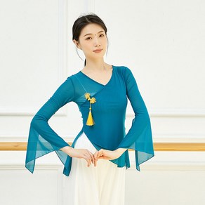 여성 민속춤 상의 무용복댄스 연습복 2P499, 다크 블루, 3XL