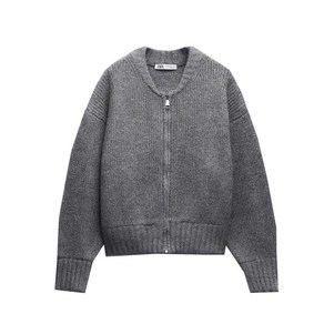 ZARA 가을 겨울 여성 스웨터 가디건 집업 라운드넥 니트 울 그레이 2142207