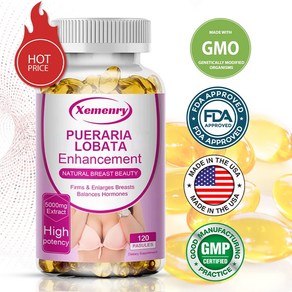 PUERARIA LOBATA Enhancement 5000mg (120캡슐) 여성용 가슴 확대 보충제 빠른 가슴 성장, 2개, 60정