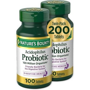 Natue's Bounty Acidophilus Pobiotic 일일 프로바이오틱 보충제 소화기 건강 지원 트윈 팩 100개(2팩), 100정, 2개