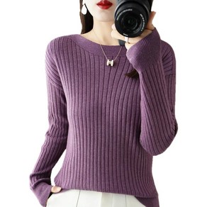 여성용 봄가을 라운드넥 니트 스웨터 티셔츠 Women's Knitwear