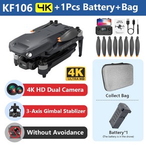 기 KF106 MAX 전문가용 접이식 쿼드콥터 RC 드론 4K 5G 와이파이 GPS 6K HD 브러시리스 360 장애물 회피 FPV, [01] KF106 to 4K to 1B, 1개