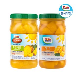 Dole 돌 후룻바틀 과일 통조림 2팩 4종 - 파인애플 망고 황도 트로피칼 복숭아, 후룻바틀 망고 666gx1개, 후룻바틀 파인애플 666gx1개, 2개