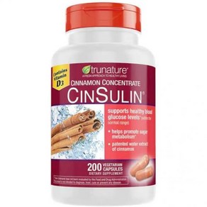 Tu-Natue Cinsulin Advanced Stength Cinnamon Concentate 500mg 200 Vegetaian Capsules 3 Months Su, 1개, 200정