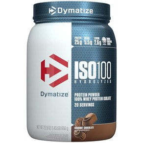 Dymatize ISO100 가수 분해 단백질 파우더 100% 분리 유청 단백질 단백질 25g BCAA 5.5g 글루텐 프리 빠른 흡수 소화가 쉬움 고메 초콜릿 20, 650g, 1개