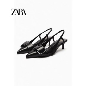 ZARA 자라 키튼힐 레더 슬링백 미들힐