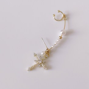 cori earring 은침 귓볼 귀찌 라인 십자가 크로스 진주 특이한 독특 포인트