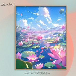 부귀화 연꽃향연 구름 호수 바다 피포페인팅 30*40CM/40*50CM 행운 복 풍수지리 벽장식 집들이선물 행운 DIY 명화/유화그리기 만들기 세트, 30*40CM, 부귀화 연꽃향연 구름 피포페인팅02, 1개