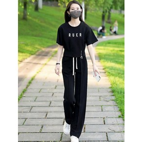 [초저가!] 여성 캐쥬얼 상하세트 심플한 반팔 와이드 팬츠 스포츠 세트복