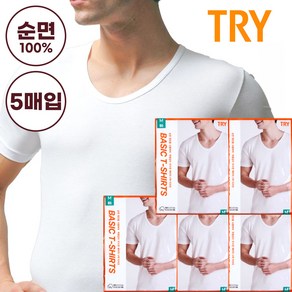 트라이 남성 순면 반팔런닝 메리야스 5매입