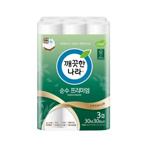 깨끗한나라 순수프리미엄 와이드 화장지 3겹30m30롤 두루마리휴지 11203612, 107mm, 30개, 30개입