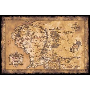 노 브랜드 Hobbit반지의 제왕 영화 포스터 인쇄 Map of Middle Eath Limited DakSepia Edition 크기: 인치 프레임 없음 0617, no fame