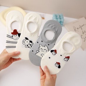 흰둥이 캐릭터 덧신 4종세트 귀여운 여름 덧버선 양말 메쉬 페이크삭스