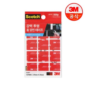 3M 스카치 강력투명 폼 양면 테이프 #325CT (2.5x2.5cm 12매), 1개