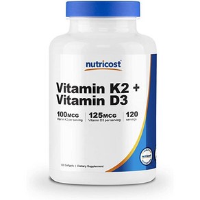 Nuticost Vitamin K2 (MK7) (100mcg) ＋ Vitamin D3 (5000 IU) 120 Softgels - Gluten Fee and Non-GMO, 1개, 120정