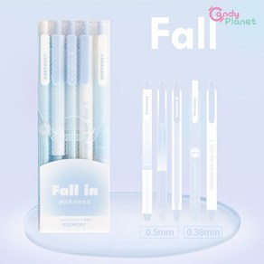 [당일출고] 5개입 젤펜 볼펜 학용품 필기구 0.5mm 0.38mm 선물 고급 노크식 블랙 세트 캔디플래닛, [ET028] 폴인젤팬(블루)