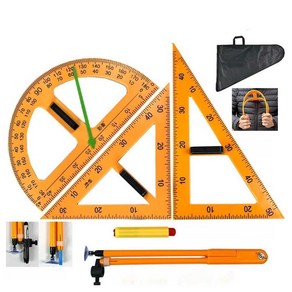 칠판용 대형 컴퍼스 수학 각도기 수업 눈금 강의, 2. 자기각도기+삼각형플레이트3피스+가방