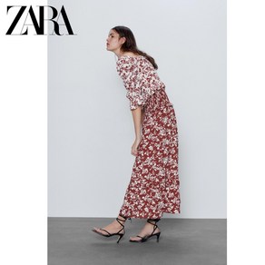 ZARA 자라 프린트 러스틱 하이웨이스트 린넨 프릴 스커트