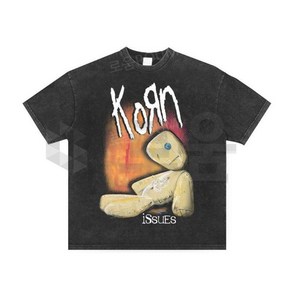 콘 KORN 락 밴드 프린팅 티셔츠 라운드넥 컬러 워싱 남녀공용 반팔티